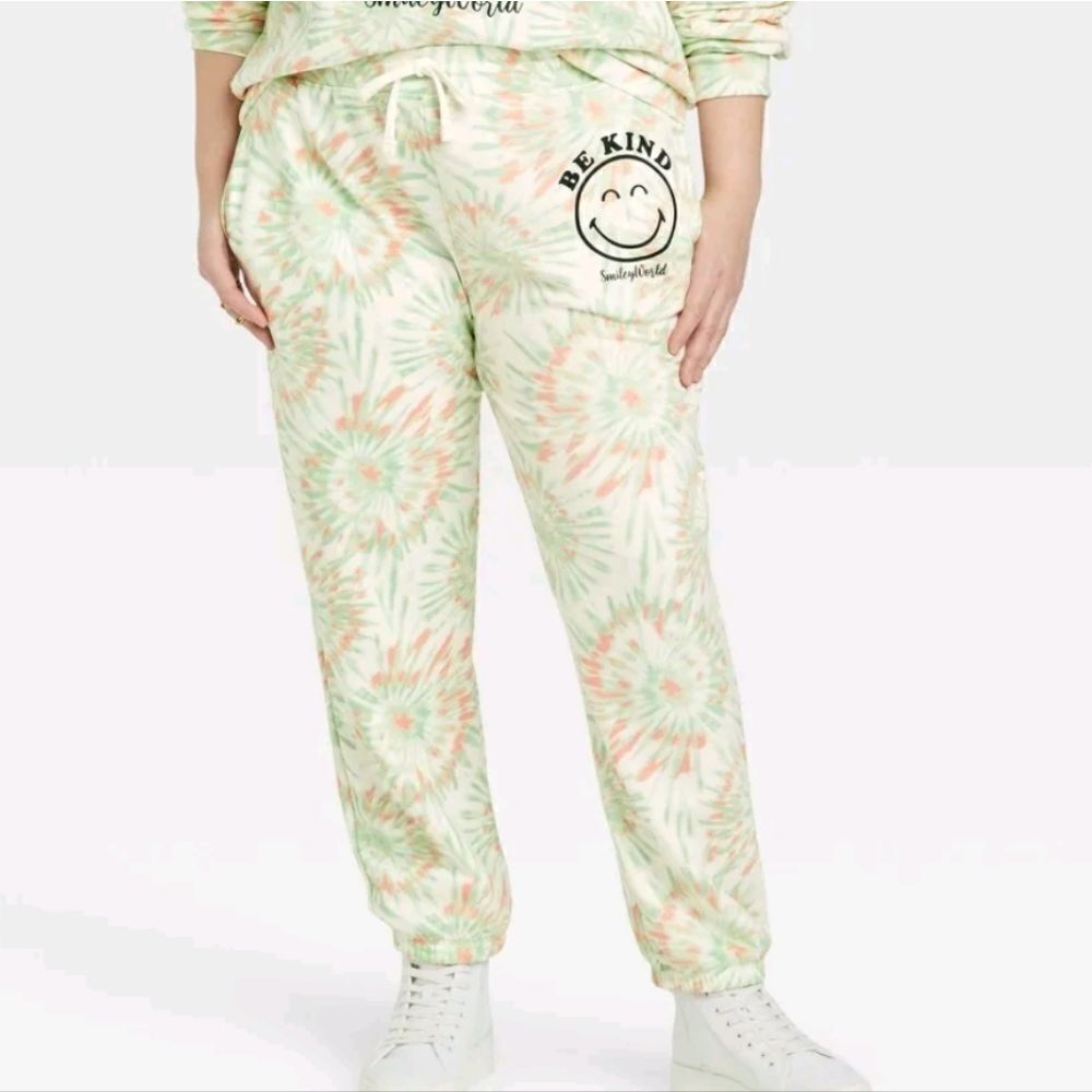 Smiley World fleece lined tye dye joggers
